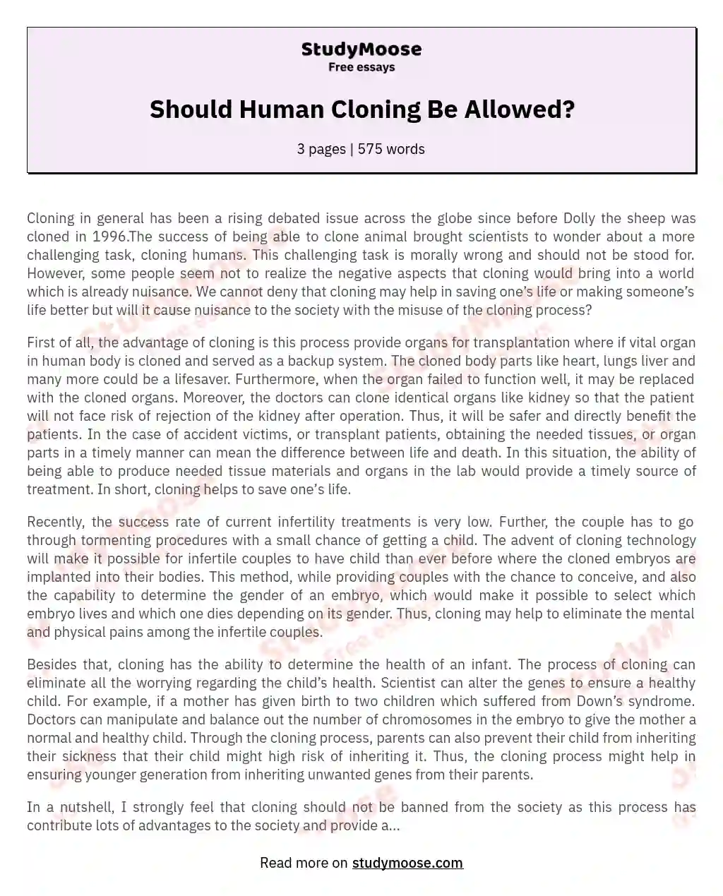 Should Human Cloning Be Allowed? essay