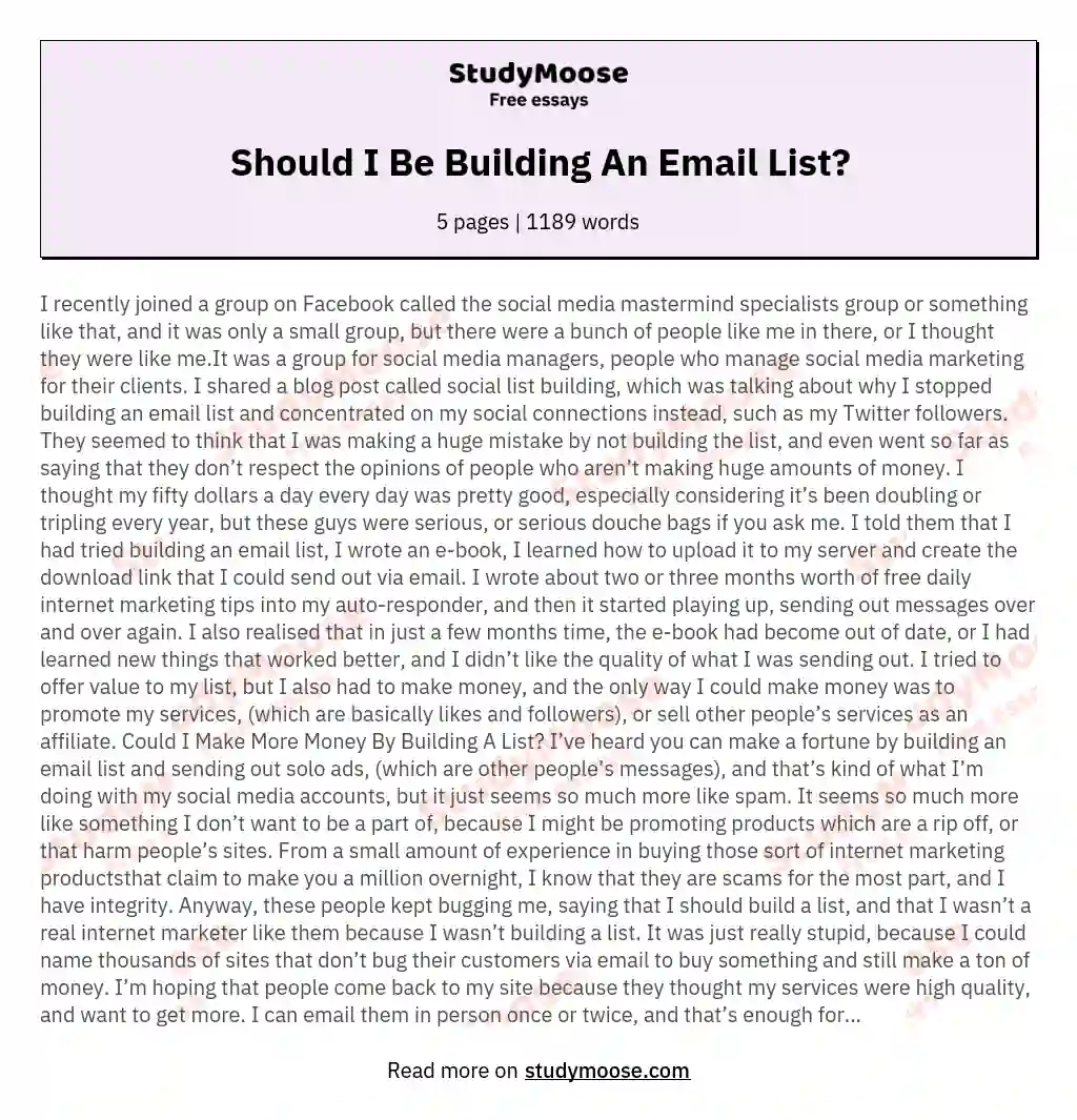 Should I Be Building An Email List? essay