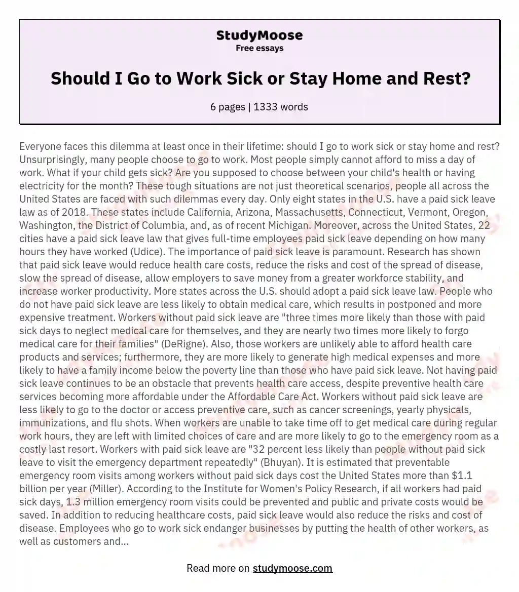 Should I Go to Work Sick or Stay Home and Rest? essay
