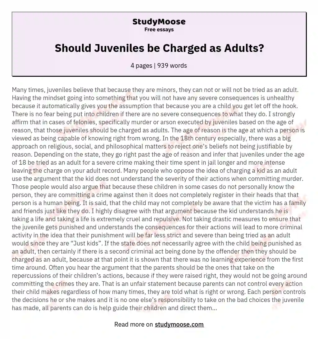 should juveniles be treated as adults