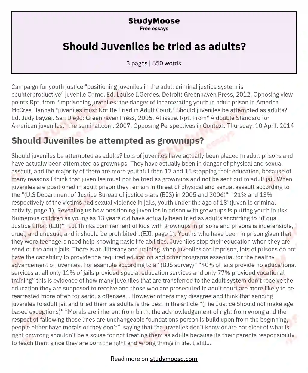 Should Juveniles be tried as adults?