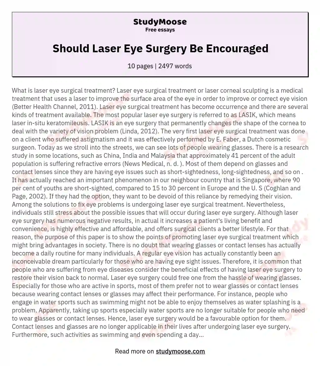 Should Laser Eye Surgery Be Encouraged essay