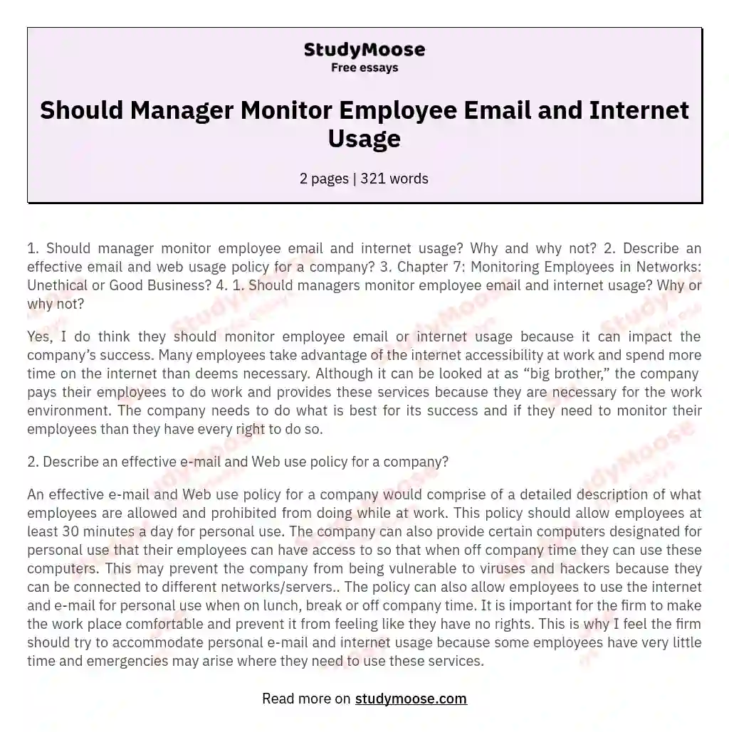 Should Manager Monitor Employee Email and Internet Usage essay