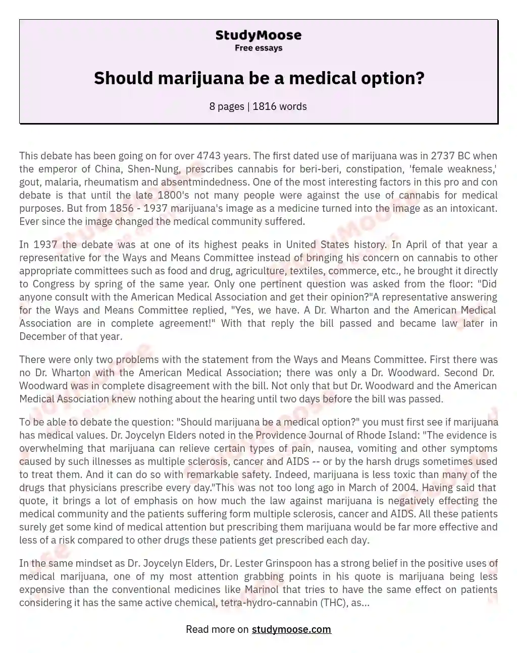Should marijuana be a medical option?