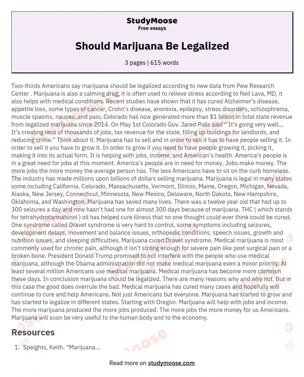reasons why marijuana should be legalized essay
