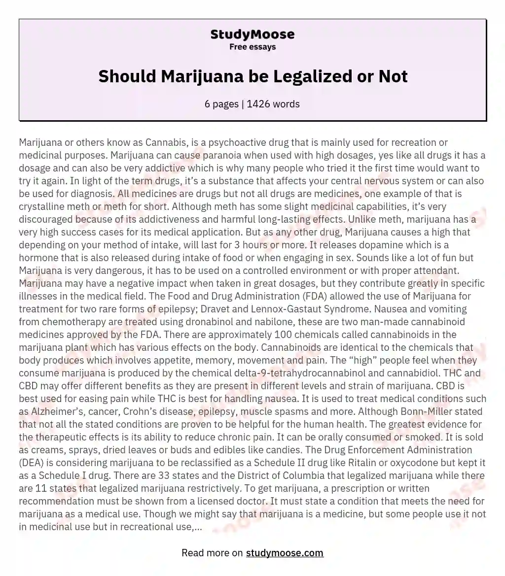 why marijuanas should not be illegal essay