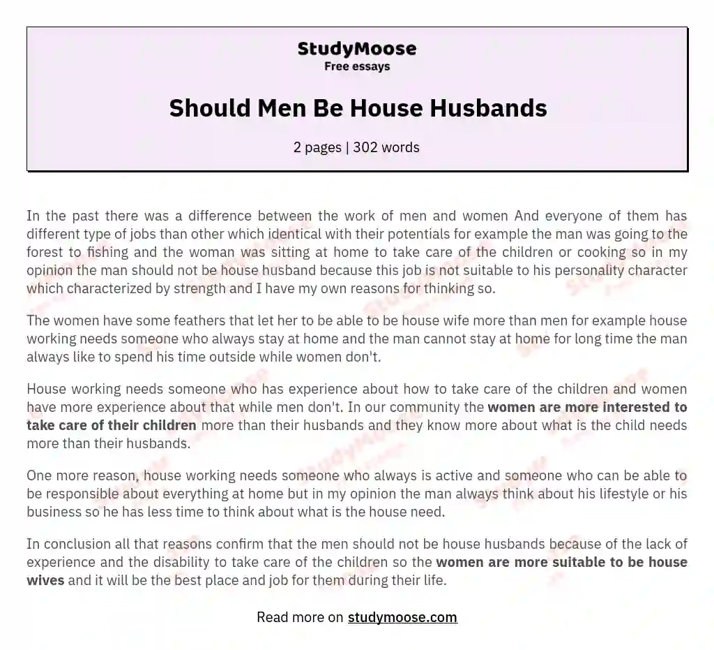 Should Men Be House Husbands essay