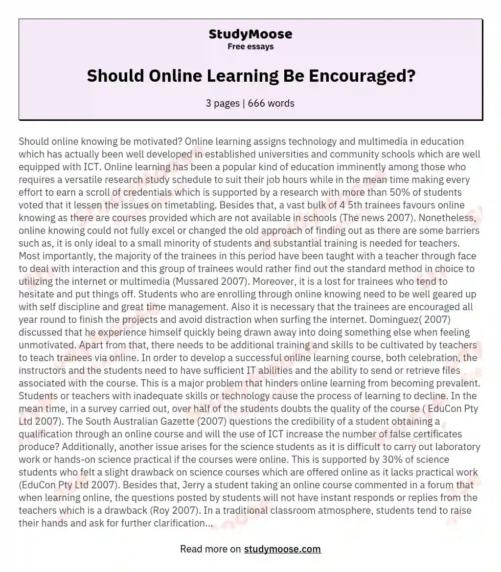 Should Online Learning Be Encouraged? essay