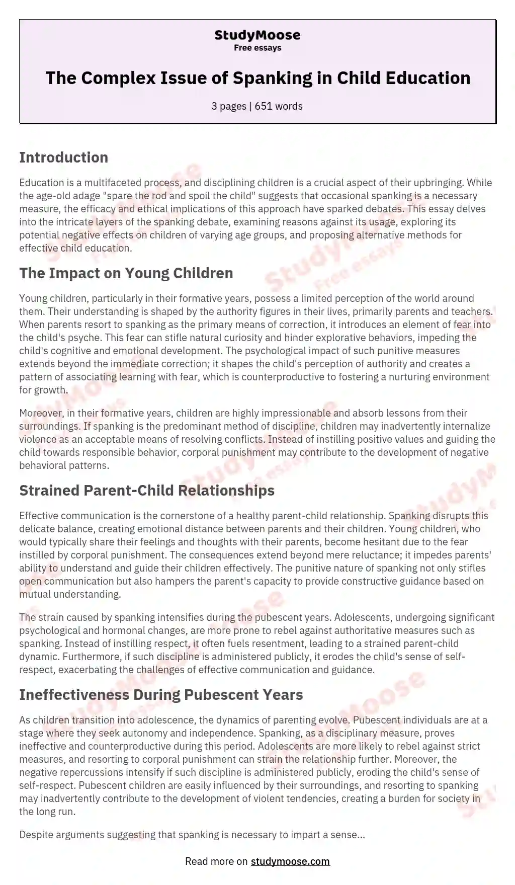 The Complex Issue of Spanking in Child Education essay