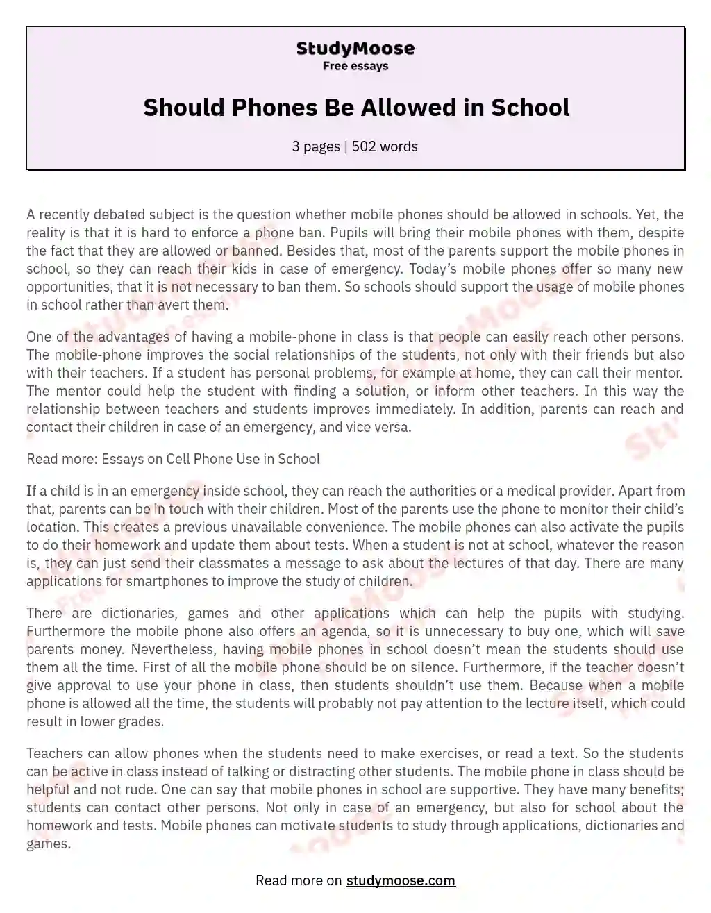 cell phones should not be allowed in school argumentative essay
