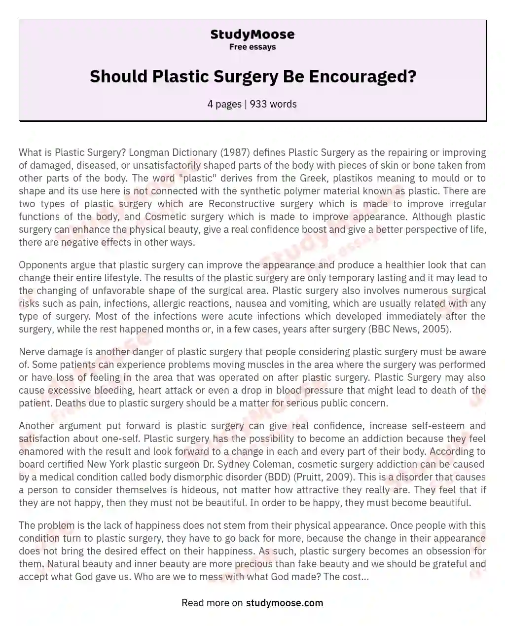 Should Plastic Surgery Be Encouraged?