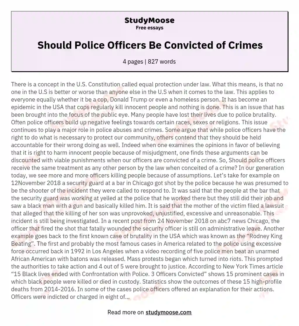 Should Police Officers Be Convicted of Crimes essay