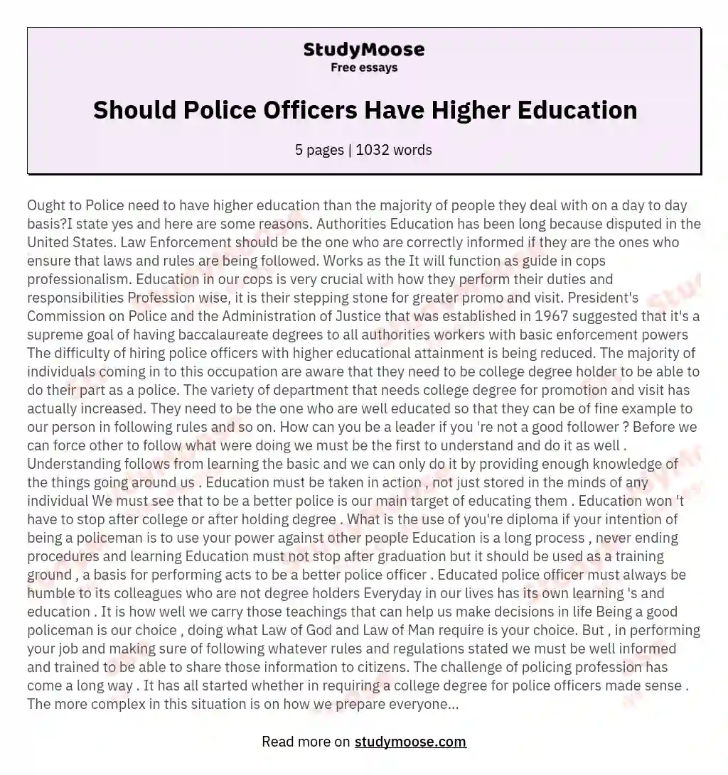 Should Police Officers Have Higher Education essay