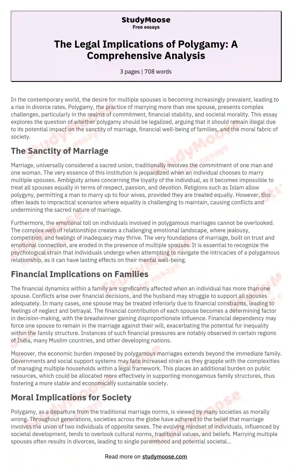 The Legal Implications of Polygamy: A Comprehensive Analysis essay