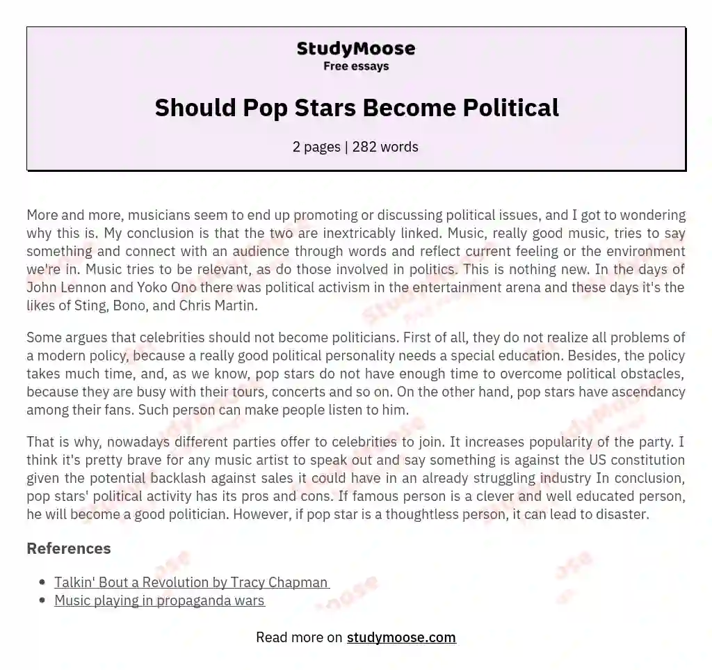 Should Pop Stars Become Political essay
