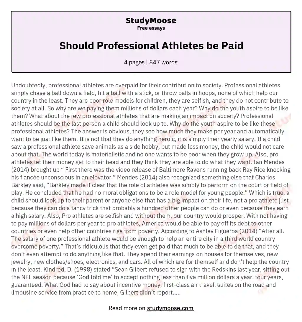 Should Professional Athletes be Paid essay