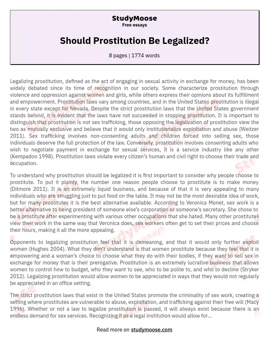 Should Prostitution Be Legalized? essay
