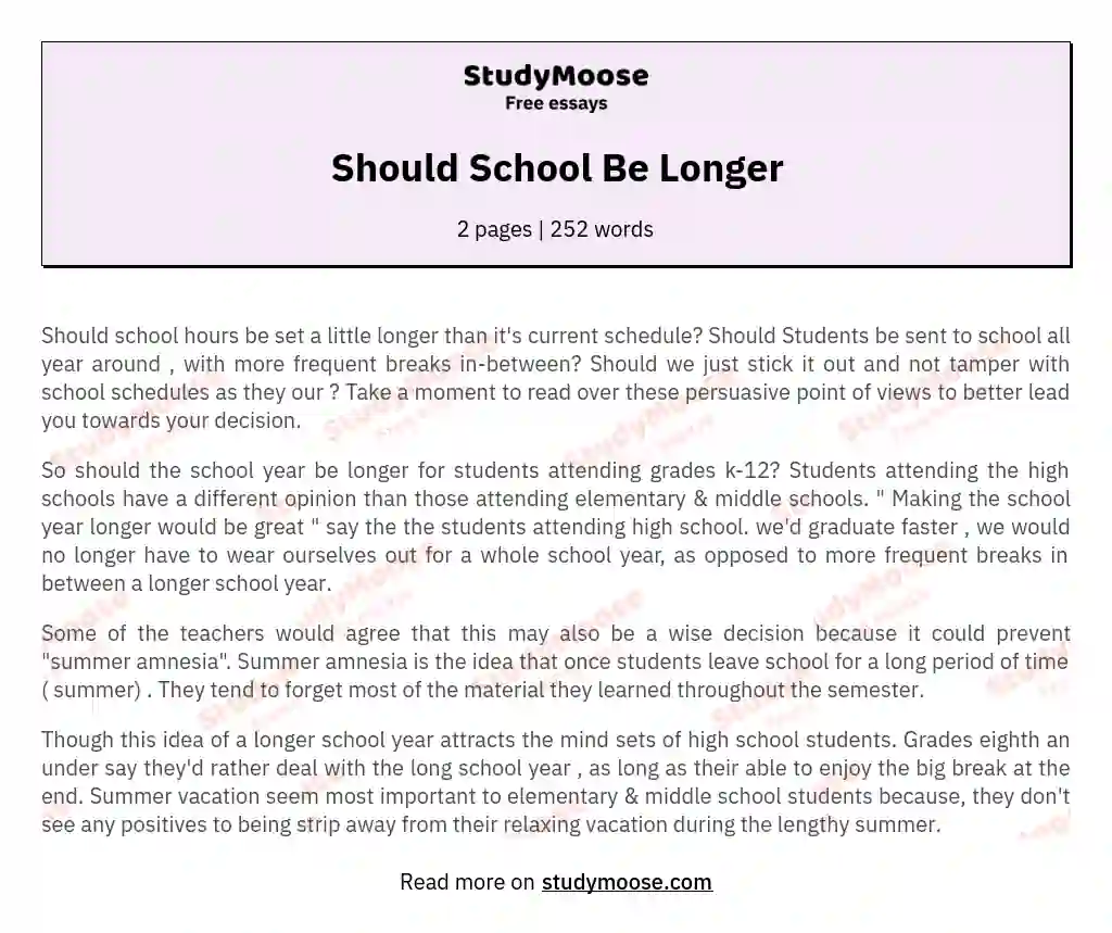 longer school days essay