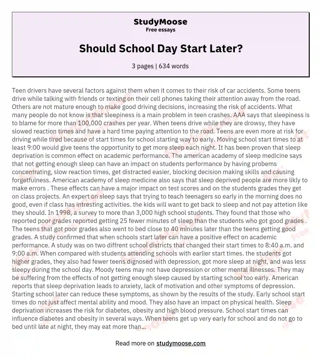 essay on why school should start later