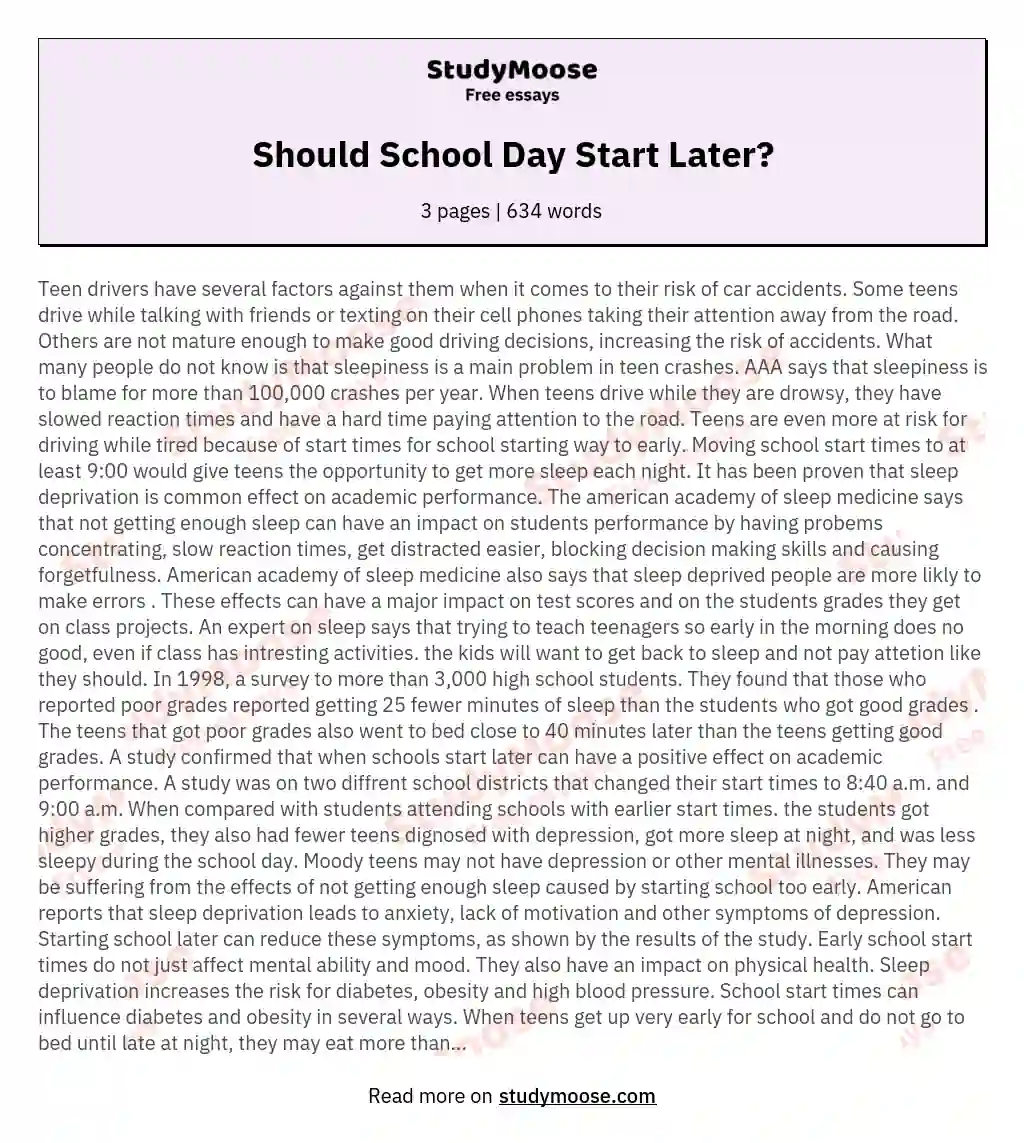 essay 3 reasons why school should start later