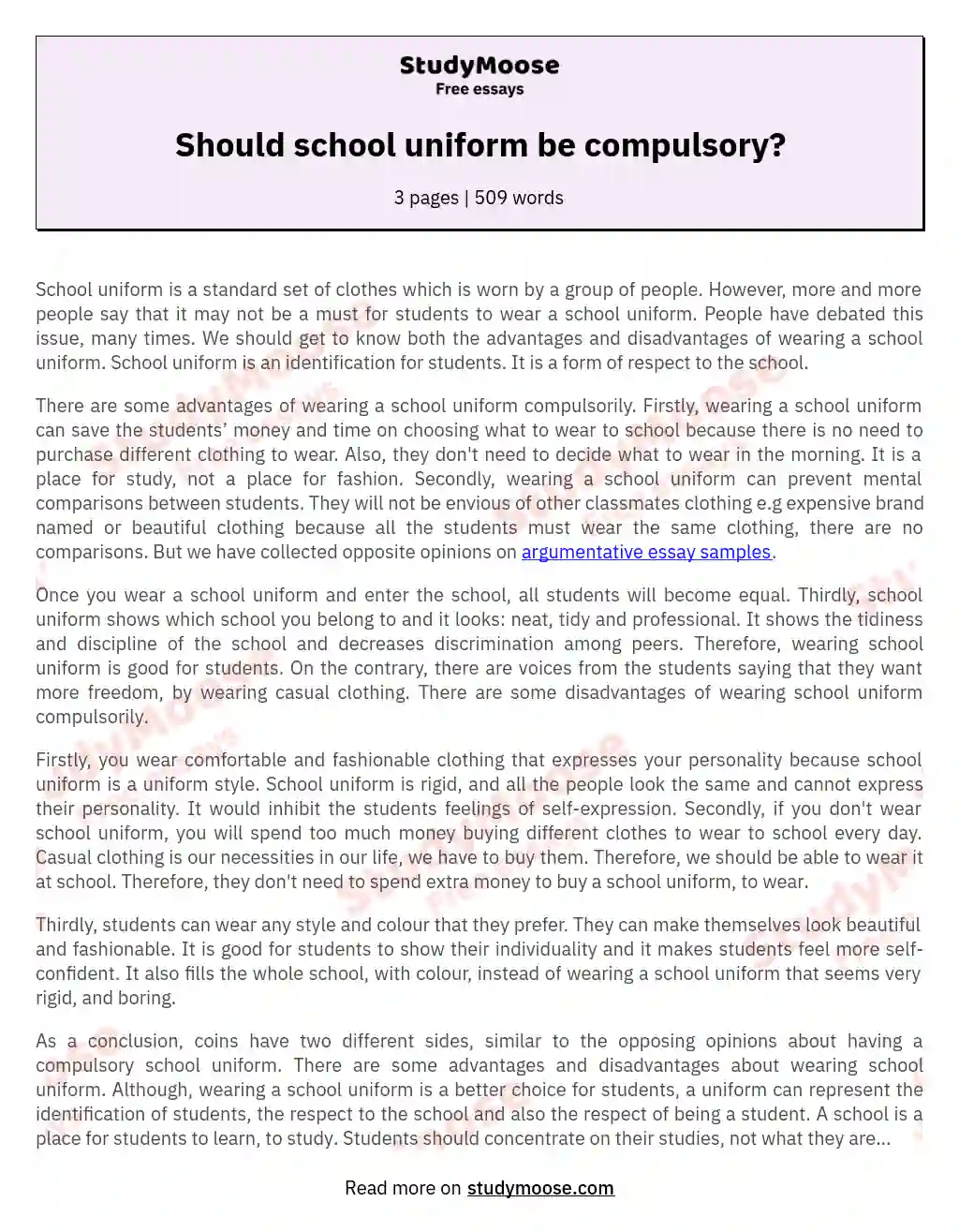 Should school uniform be compulsory? essay