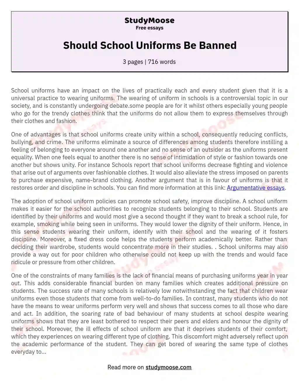Should School Uniforms Be Banned essay