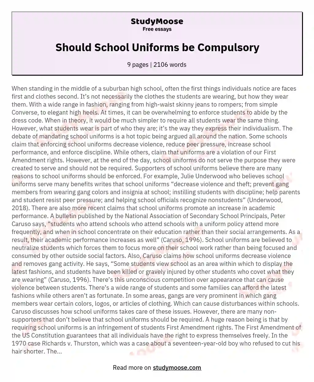 Should School Uniforms be Compulsory