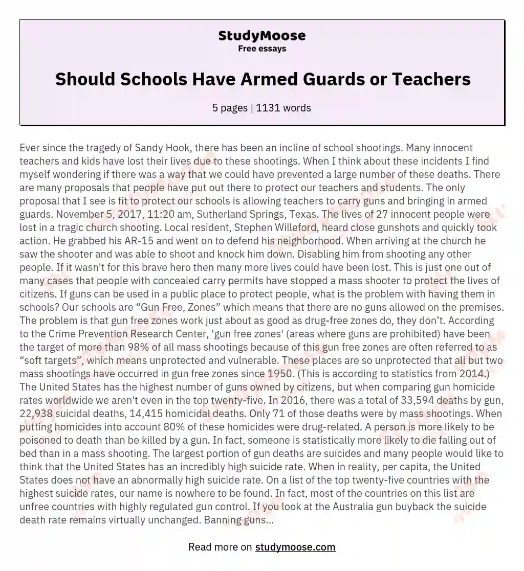 Should Schools Have Armed Guards or Teachers essay