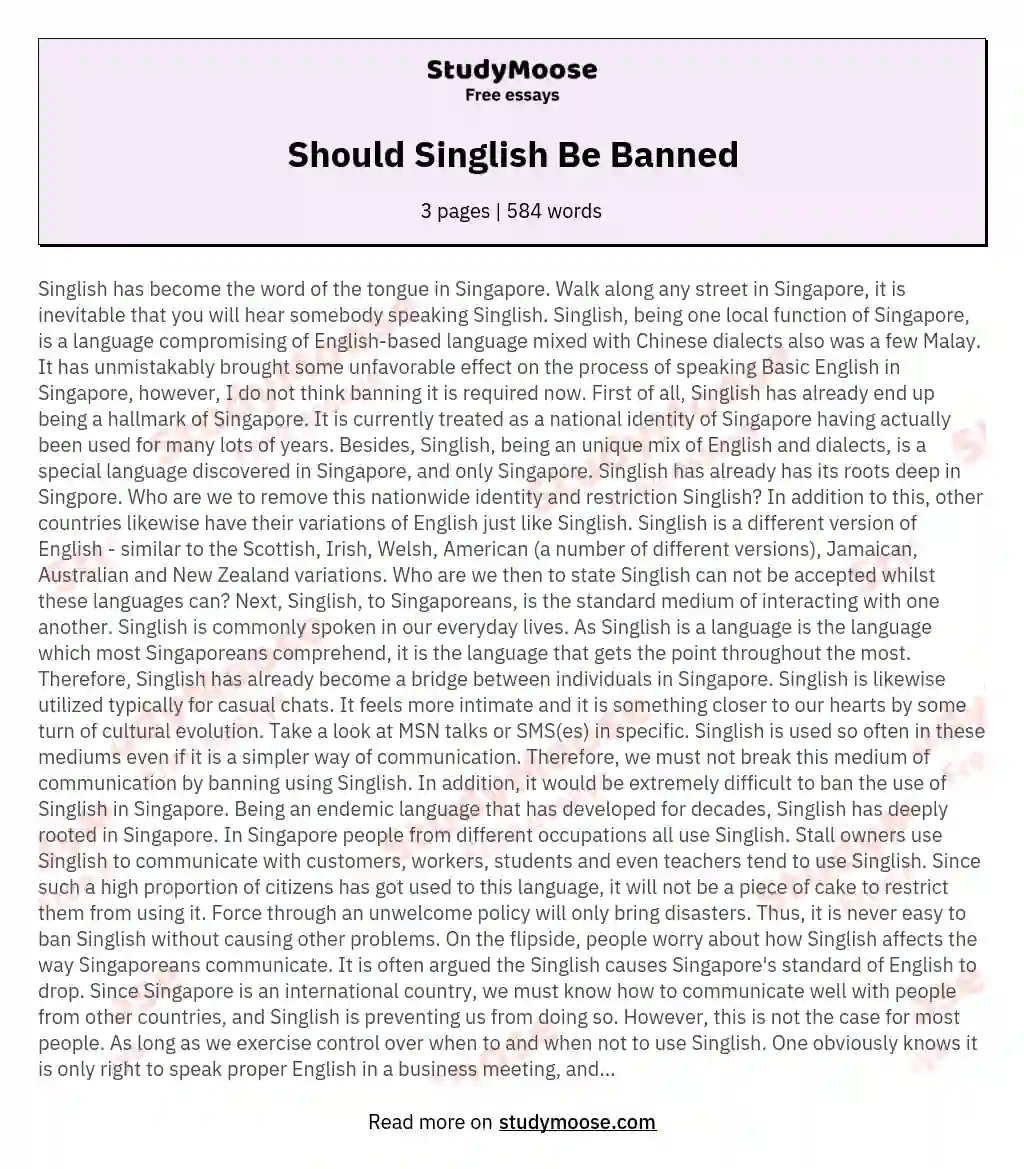 Should Singlish Be Banned essay