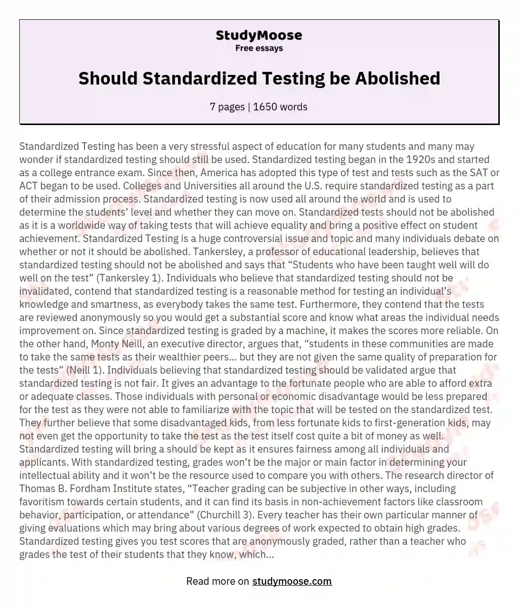 Should Standardized Testing be Abolished