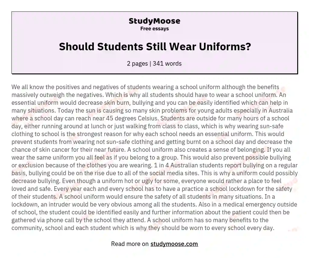 students should wear school uniforms persuasive essay