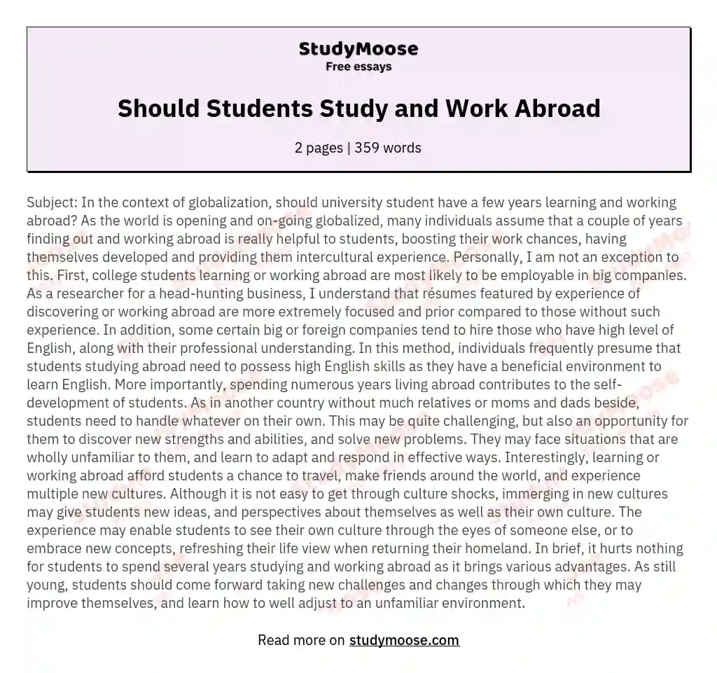 Should Students Study and Work Abroad