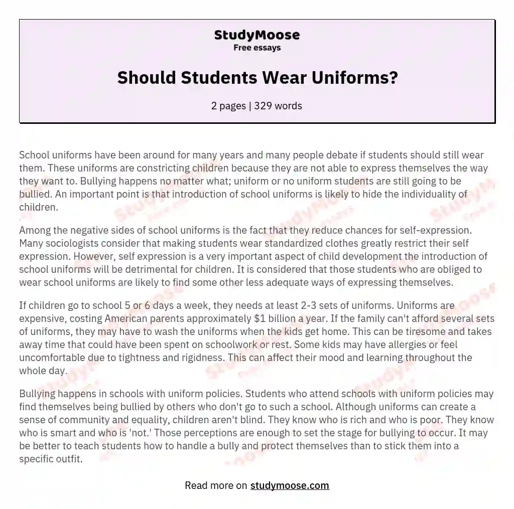 high school students should wear uniforms essay