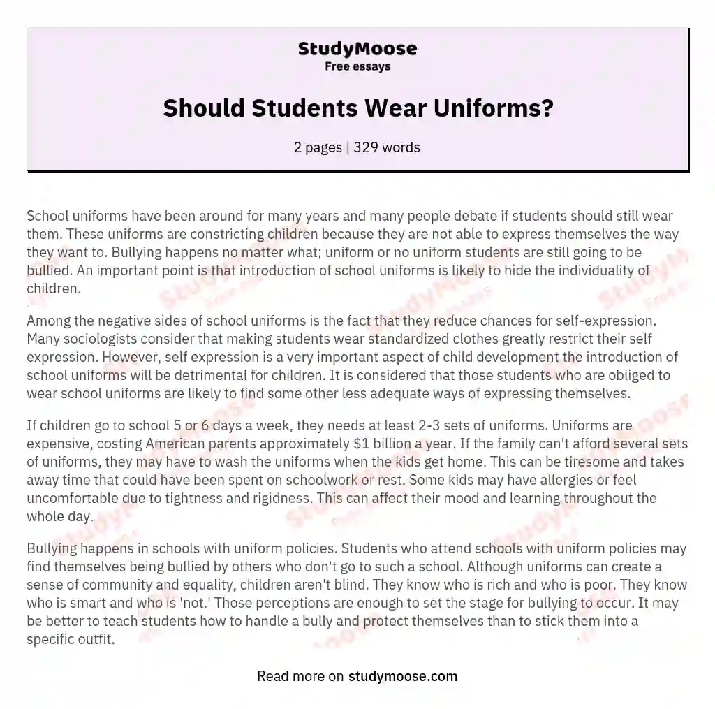 thesis statement for why students should not wear uniforms