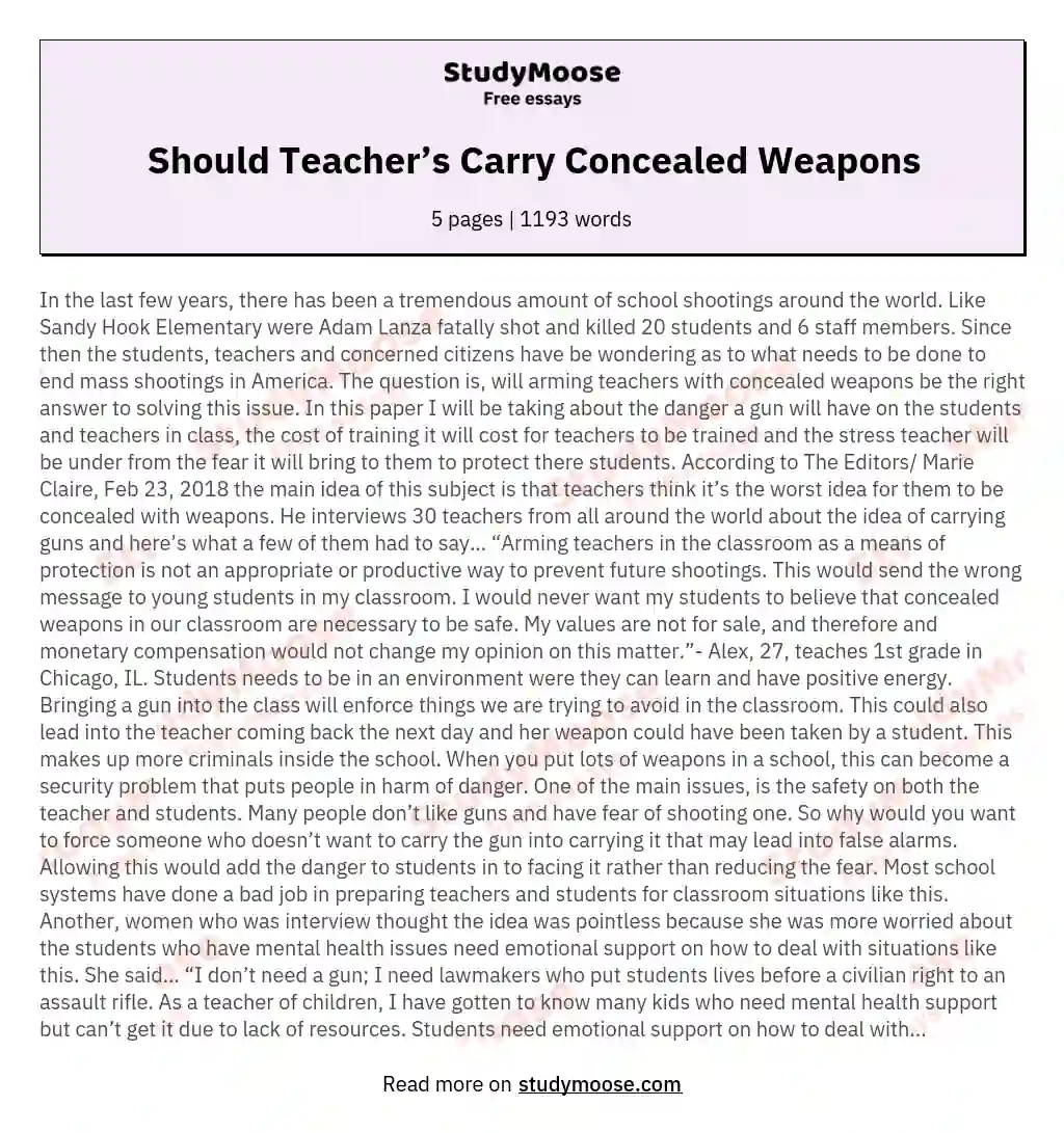 Should Teacher’s Carry Concealed Weapons essay