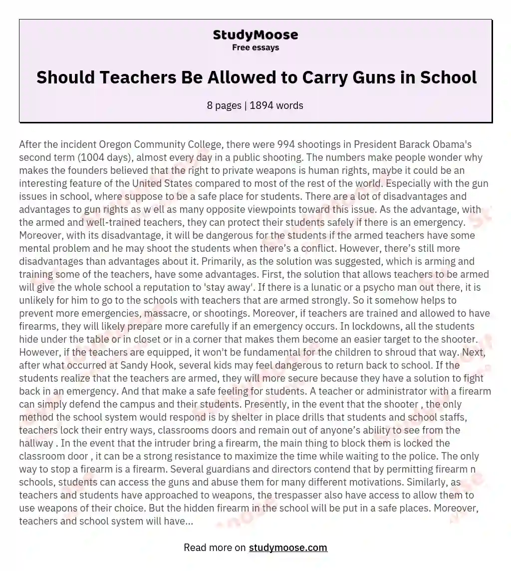 Should Teachers Be Allowed to Carry Guns in School