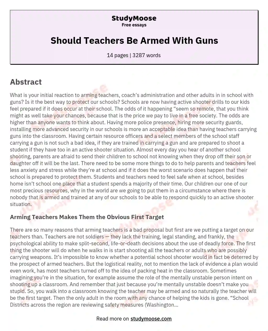 Should Teachers Be Armed With Guns essay