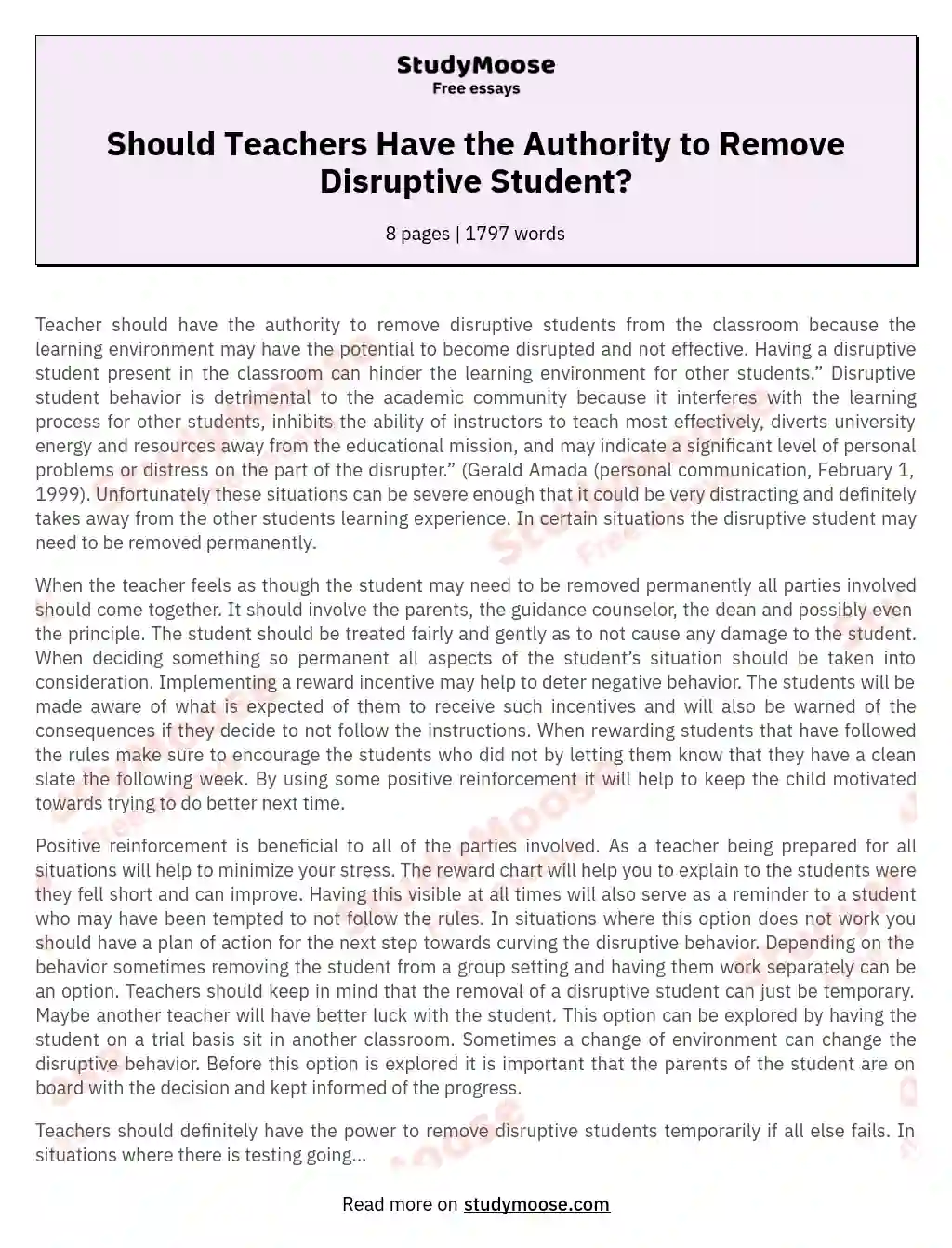 Should Teachers Have the Authority to Remove Disruptive Student?