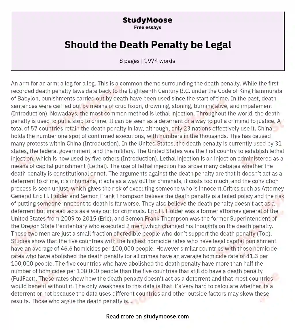 Should the Death Penalty be Legal essay