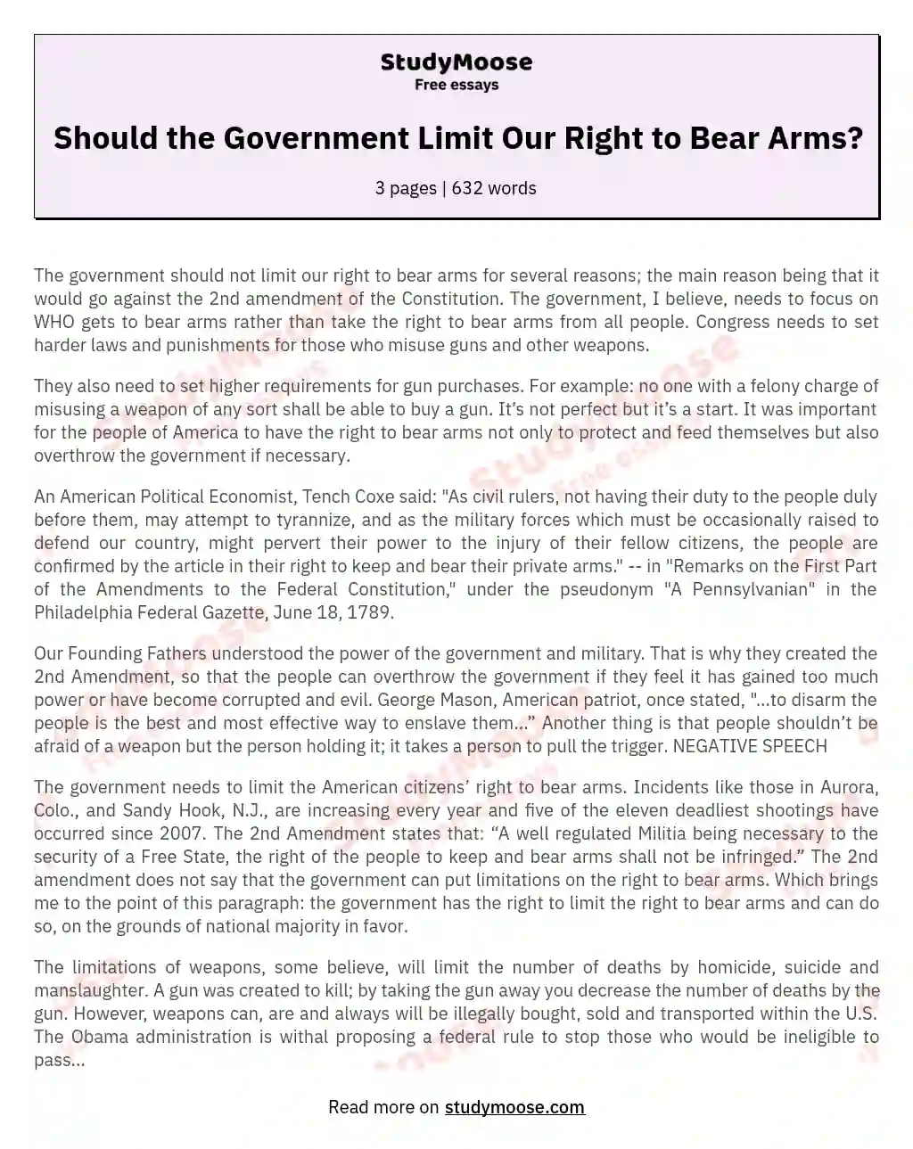 Should the Government Limit Our Right to Bear Arms? essay