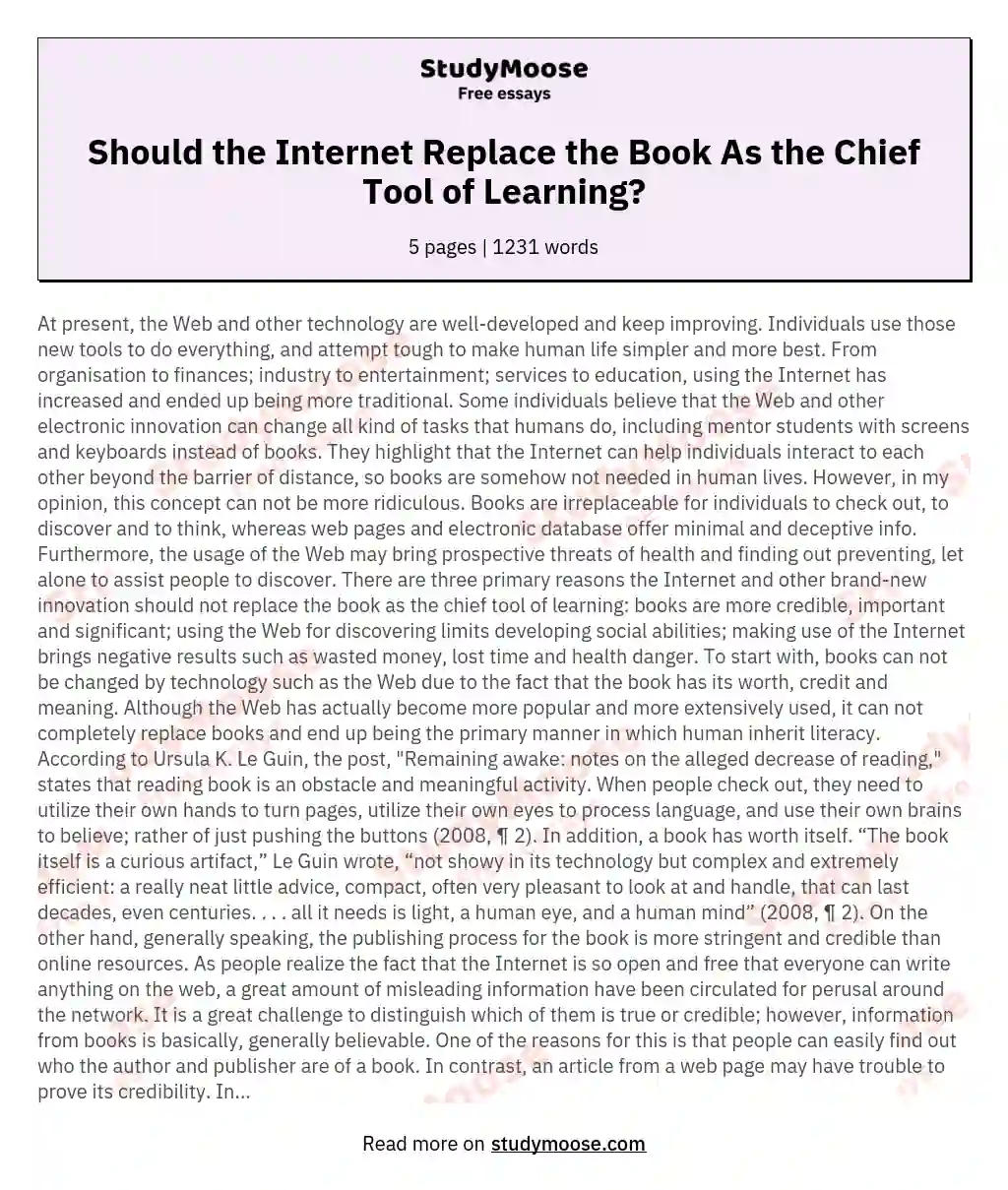 internet replace books essay