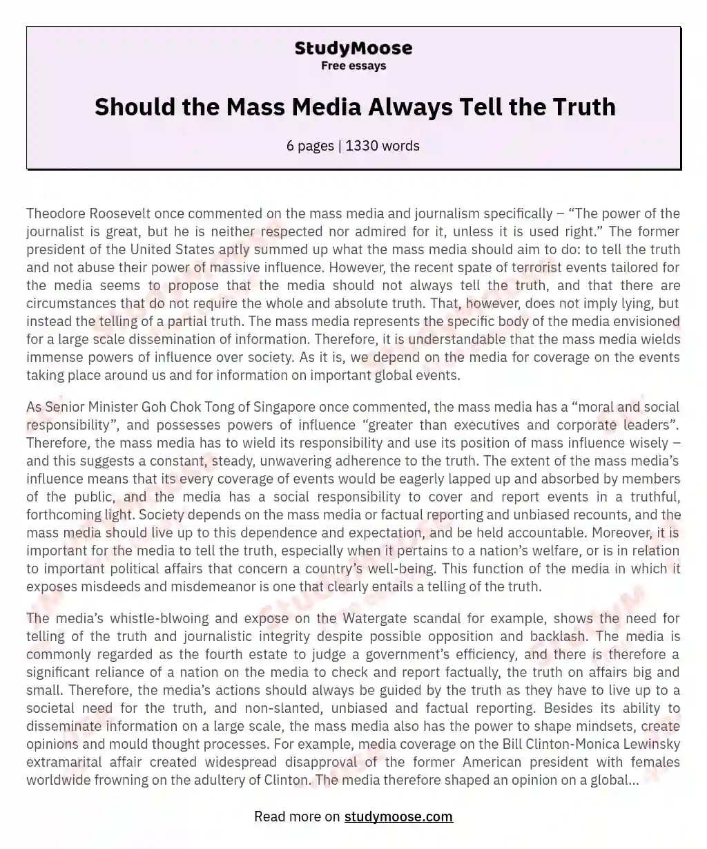 Should the Mass Media Always Tell the Truth