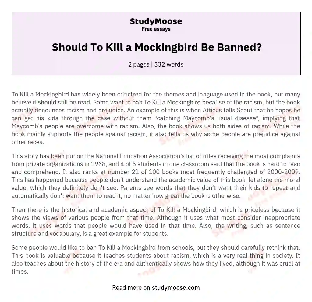 Should To Kill a Mockingbird Be Banned? essay