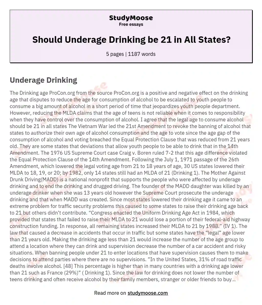 Should Underage Drinking be 21 in All States?