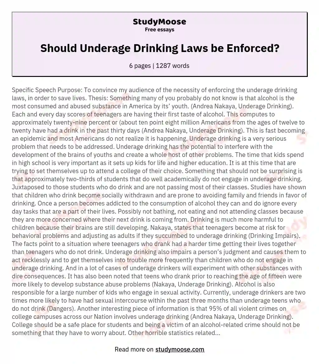 Should Underage Drinking Laws be Enforced?