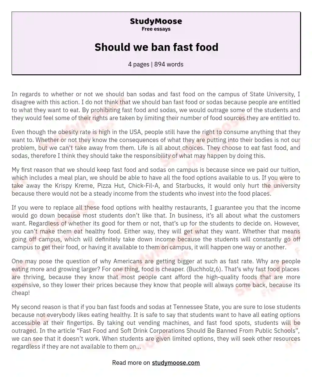 Should we ban fast food essay