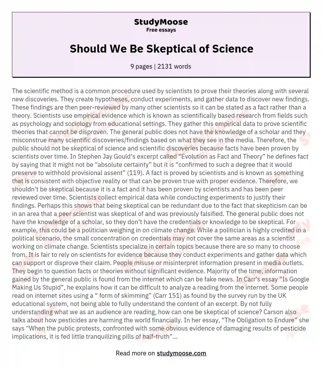 Should We Be Skeptical of Science essay