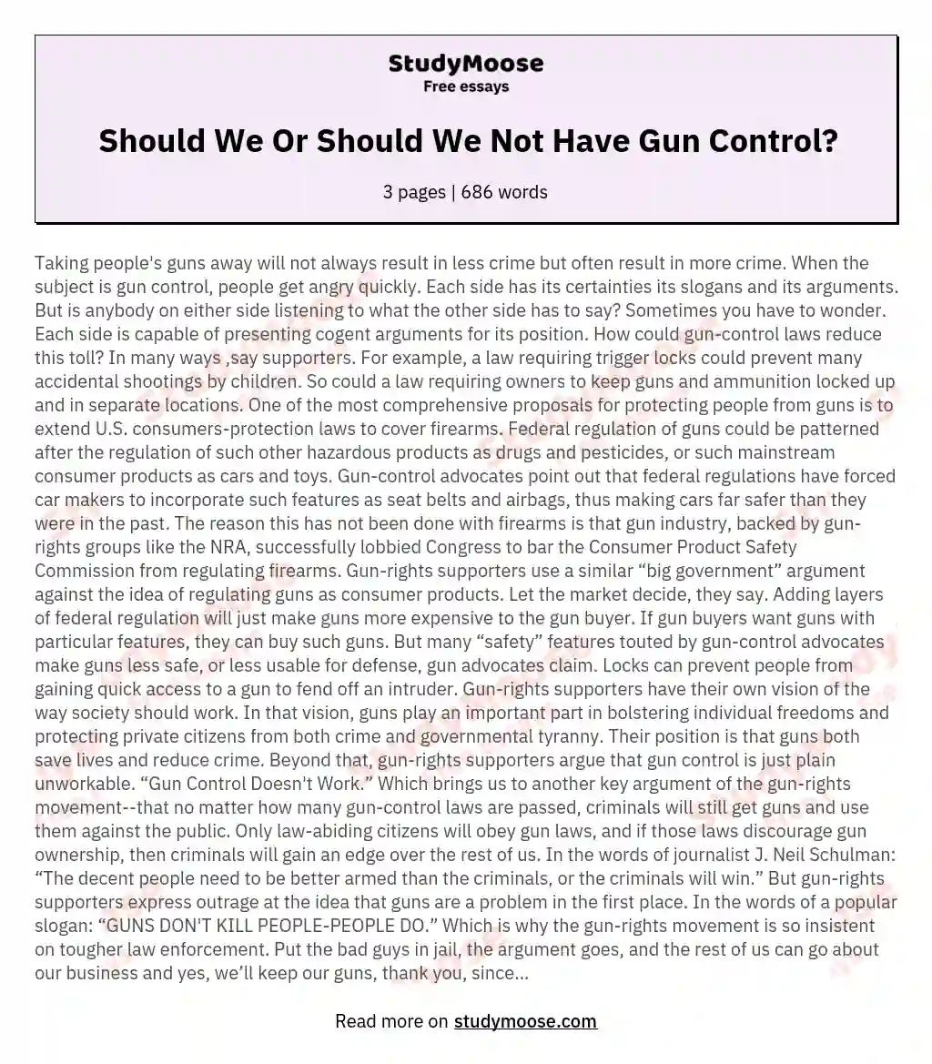 Should We Or Should We Not Have Gun Control? essay