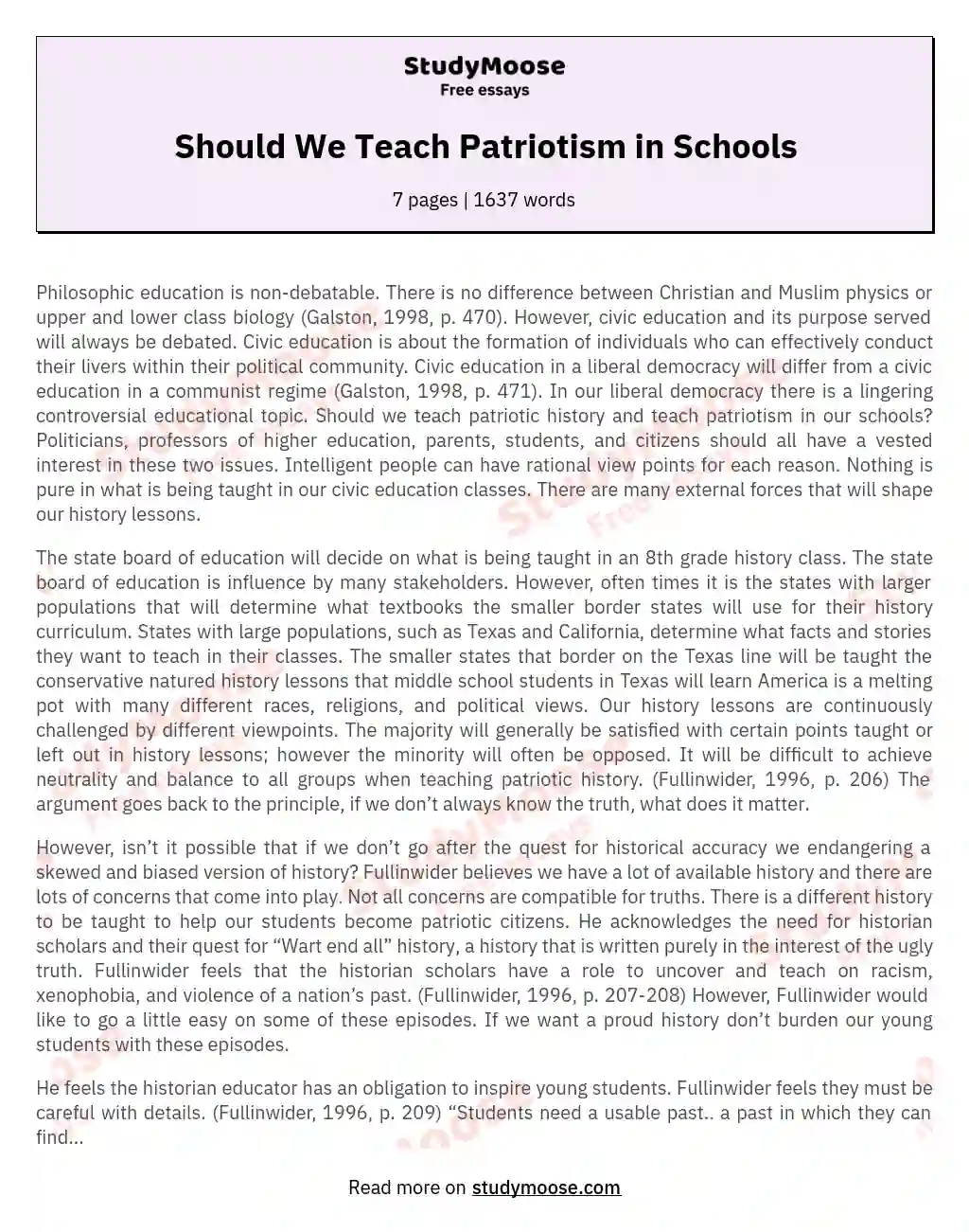 Should We Teach Patriotism in Schools essay