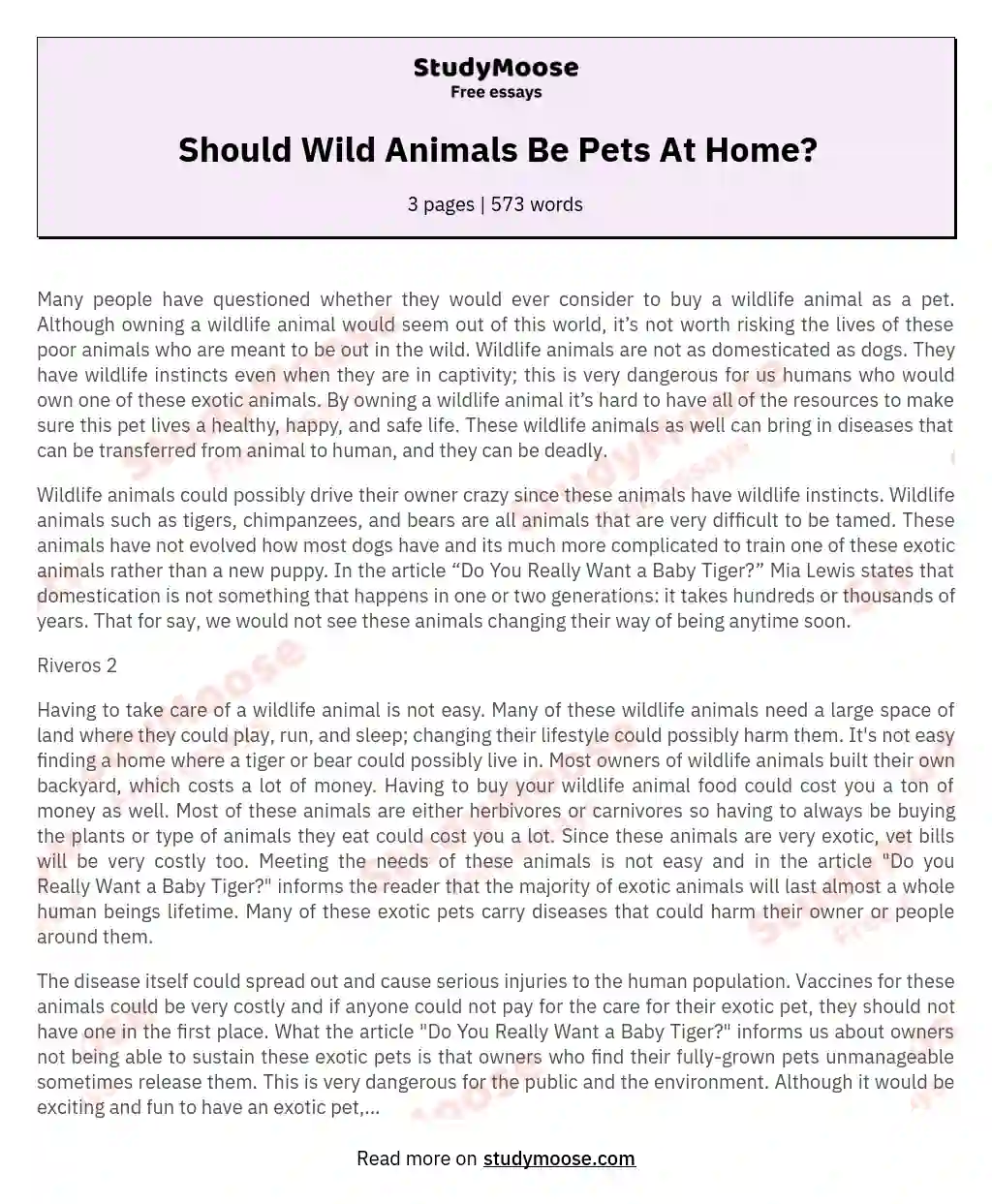 Should Wild Animals Be Pets At Home?